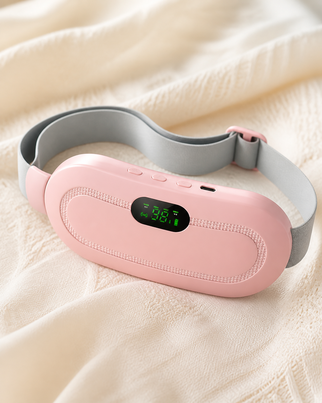 Close-up of the Flare display, control buttons, USB-C port, and heat pad texture